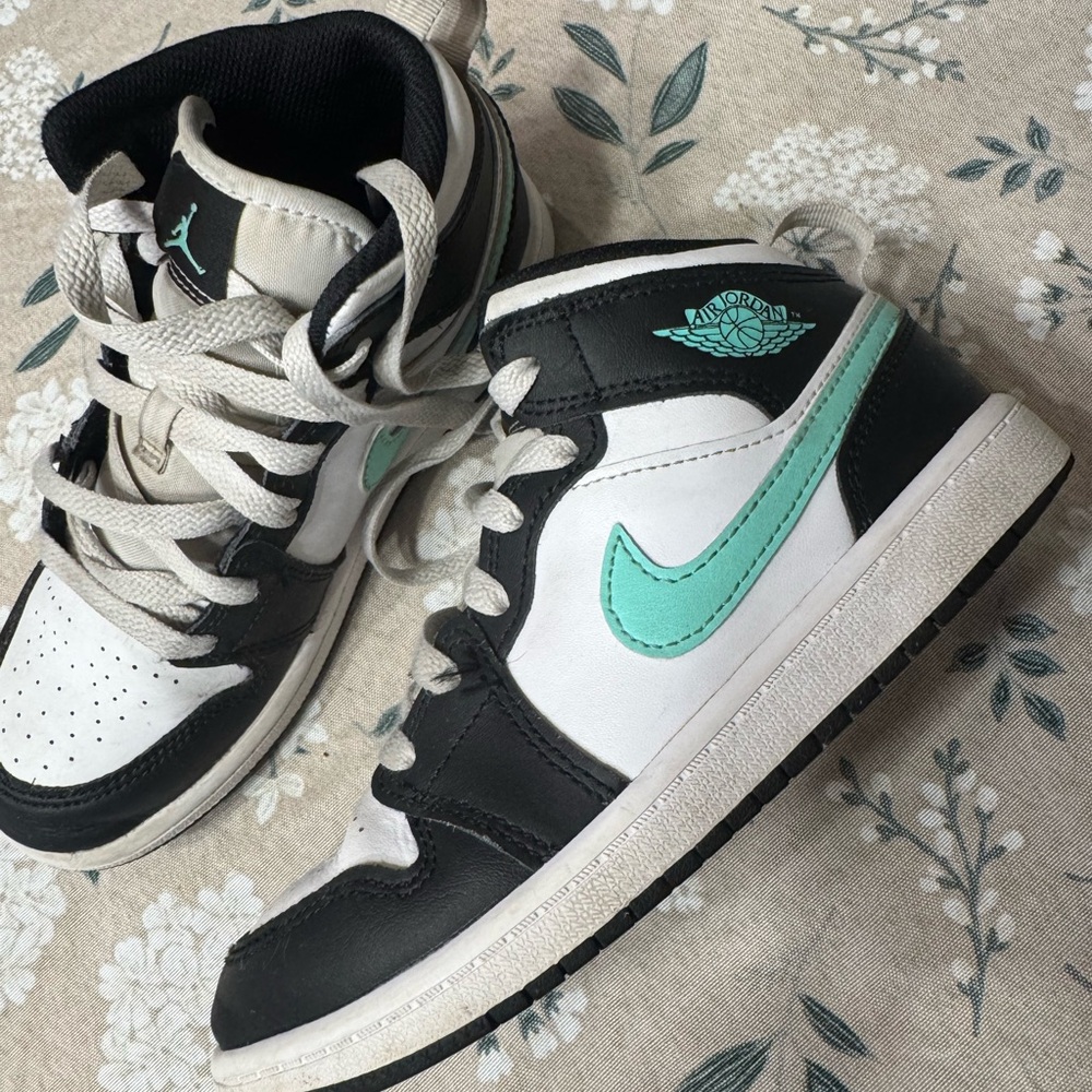 Air Jordan Black and White Sneakers with Teal Swoosh